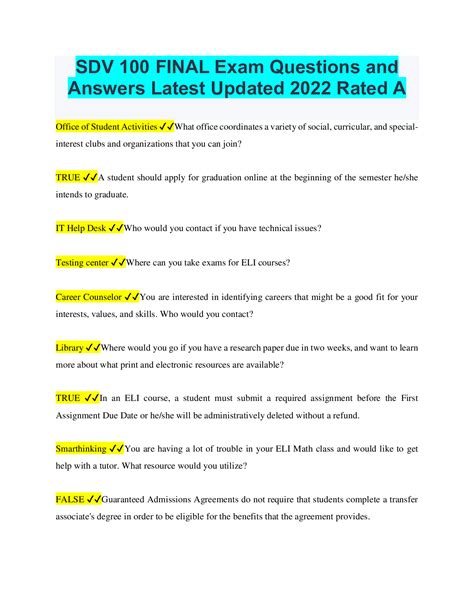 Sdv Final Exam Questions And Answers Latest Updated Rated A