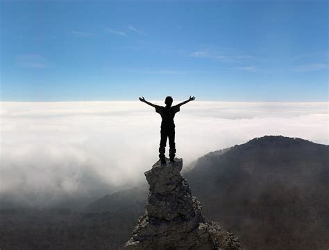 Hd Wallpaper Man Standing On Mountain Peak In Silhouette Photography