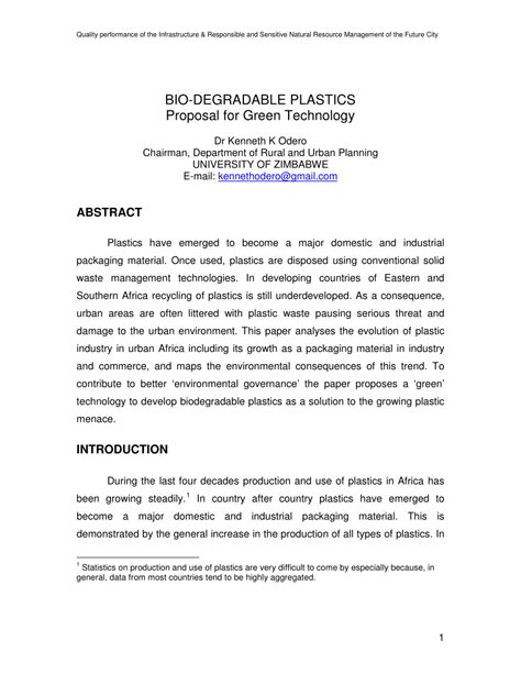 Pdf Bio Degradable Plastics Proposal For Green Technology