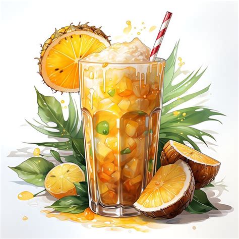 Premium Ai Image Watercolor Of Pia Colada Drink A Tropical Cocktail