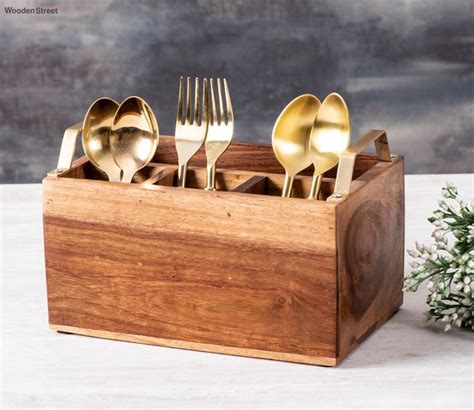 Buy Cutlery Holder With Gold Finish Handles Section Spoon Stand At