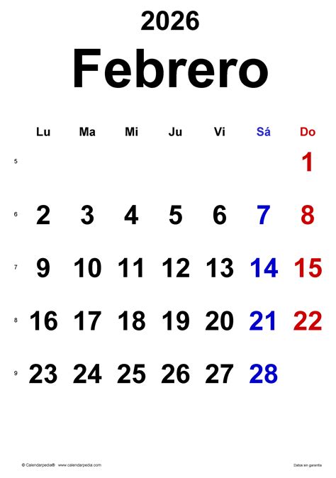 Calendario Febrero En Word Excel Y Pdf Calendarpedia