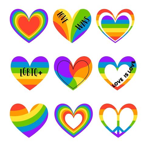 Premium Vector Rainbow Heart Lgbtq Symbol Icons Set