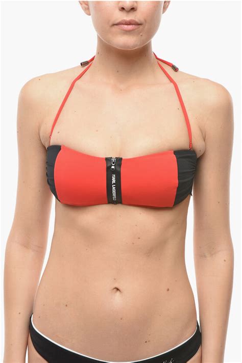 Karl Lagerfeld Two Tone SPORT Bandeau Bikini Top With Zip Closure Women