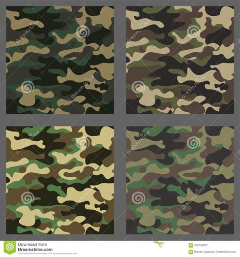 Set Of Camouflage Seamless Patterns Background Classic Clothing Style