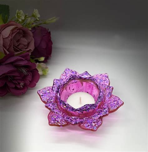 Purple Resin Lotus Flower Tealight Holder Etsy