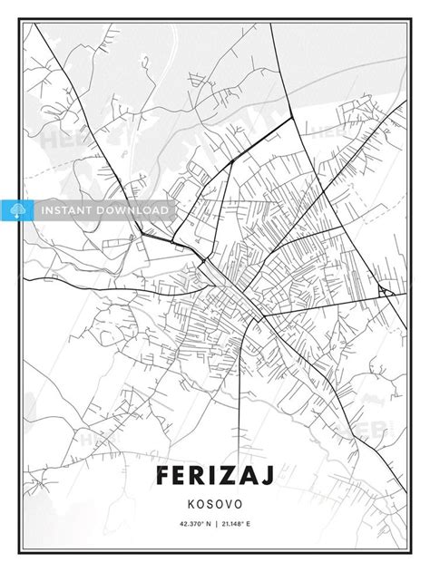 FERIZAJ / Ferizaj / Uroševac, Kosovo, Modern Map Print Template in ...