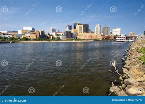 Saint Paul Skyline Mississippi River St Paul Minnesota Usa Stock