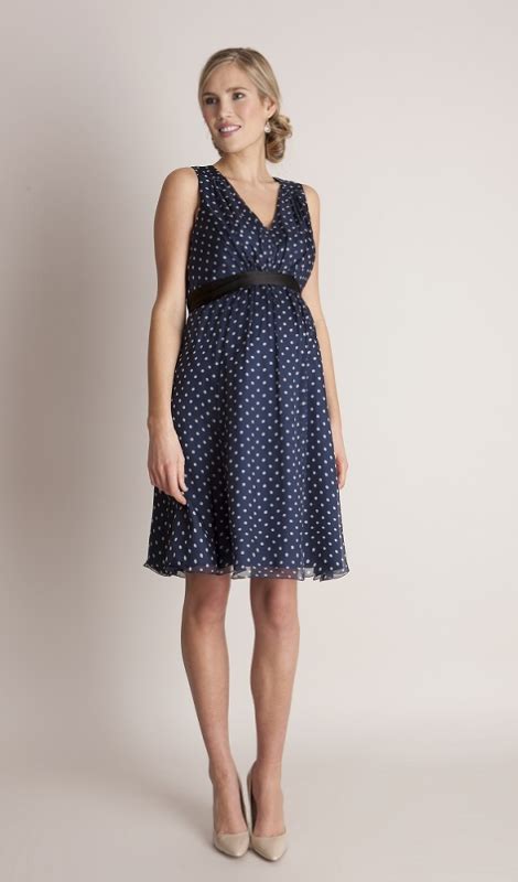 Navy Polka Dot Silk Maternity Evening Dress By Seraphine Maternity Dresses Polka Dot