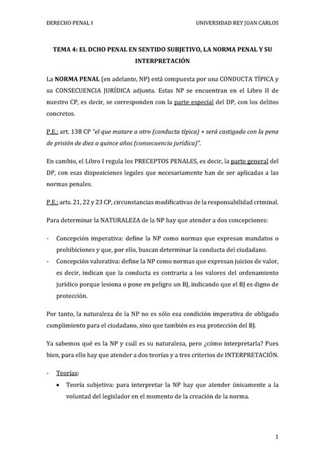 Tema Preparaci N Ex Menes Y Tema Resumido Derecho Penal I