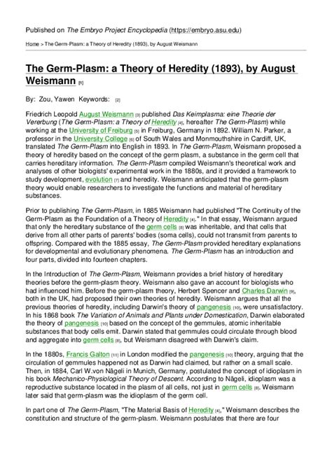 (PDF) The Germ-Plasm: a Theory of Heredity (1893), by August Weismann