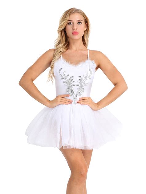 Iefiel Womens Swan Lake Costumes Ballet Leotard Dress Spaghetti Strap