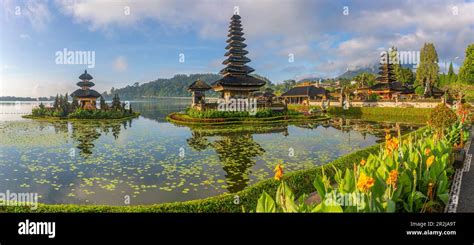 View Of Ulun Danu Beratan Temple On Lake Bratan After Sunrise Bali