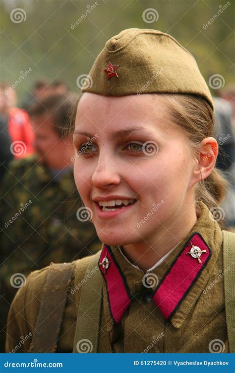 Military Re Enactor In Russian Soviet Uniform World War Ii Soviet Female Soldier In Uniform