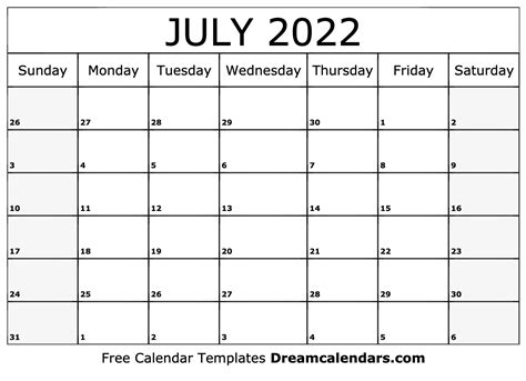 July 2022 Calendar Free Printable With Holidays And Observances