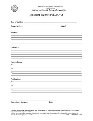 Fillable Online Bisd INCIDENT REPORT FOLLOW UP Bisd Fax Email Print