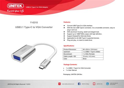 CÁP TYPE C VGA UNITEK Y 6315