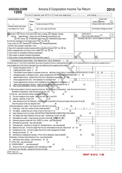 Arizona Form 120s And Schedule K 1nr Draft Arizona S Corporation