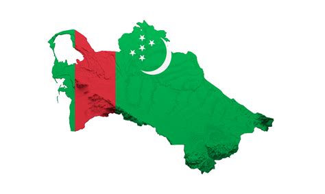 Turkmenistan Map With The Flag Colors Red And Green Shaded Relief Map