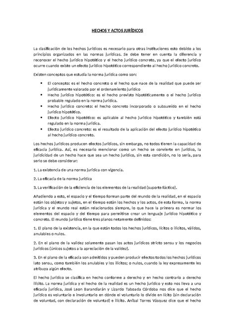 Hechos Y Actos Jur Dicos Resumen Hechos Y Actos Jur Dicos La