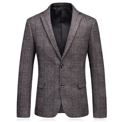 Mens Tweed Jacket 2018 Luxury Plaid Suit Blazers Male High Quality