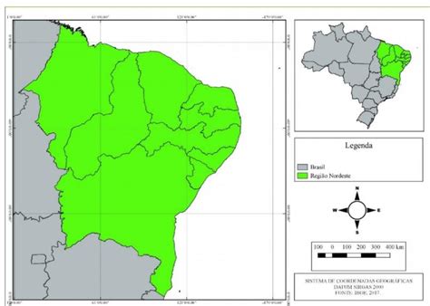 Mapa de localização da Região Nordeste do Brasil Download Scientific