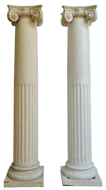 Pair Of Tall Fluted Columnar Wooden Pedestals With Ionic Capital Tops Assamika Arts Crafts