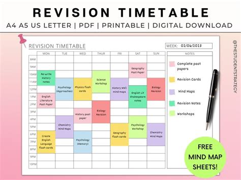 Revision Timetable Study Schedule Printable Timetable Template For