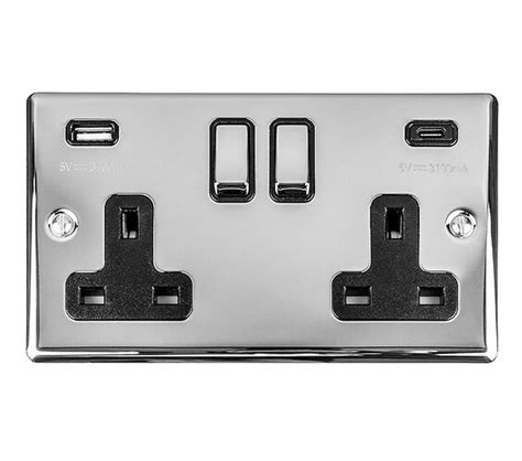 Carlisle Brass Eurolite Enhance Decorative 13 Amp 2 Gang Usbc Switched Sockets Polished Chrome