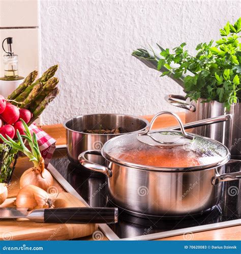 Cooking Pots On The Stove Stock Image Image Of Cooking