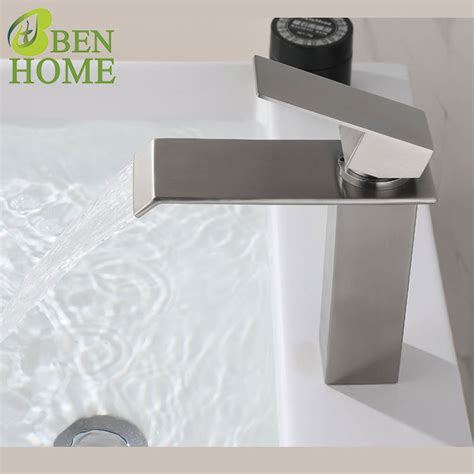 304 Stainlesssteel Brushed Surface Square Waterfall Hot And Cold Water Mixing Faucet Ceramic