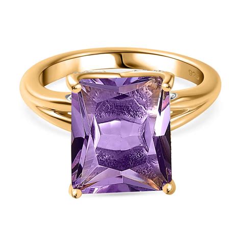 Rose De France Amethyst Weißer Zirkon Ring 925 Silber Gelbgold