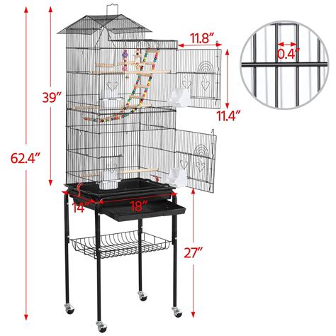 Yaheetech 62 4 Roof Top Bird Cage Wrought Iron Rolling Parrot Cage