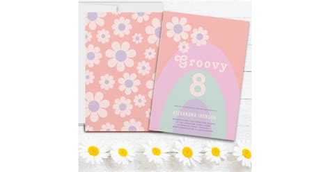 Groovy Eight Retro Daisy Arch 8th Birthday Party Invitation Zazzle