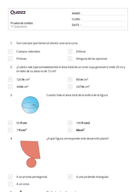 50 Volumen De Un Cono Hojas De Trabajo Para Grado 8 En Quizizz