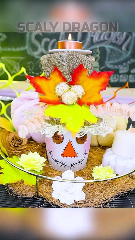 Porta velas con una copa Espantapájaros para otoño y Halloween