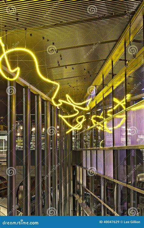 Yellow Neon Urban Architecture Stock Image Image Of Columns Night