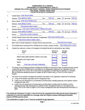 Fillable Online Deq State Va Vpa Afo Registration Statement Wastewater