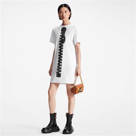 Zip Print T Shirt Dress Luxury White Louis Vuitton