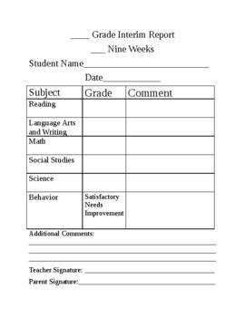 Interim Report Template by Dawn Stane | TPT