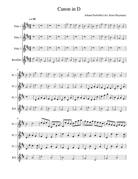 Canon In D Johann Pachelbel Sheet Music For Flute Flute Bass Mixed Quartet