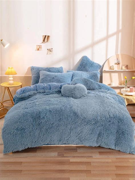 Solid Fuzzy Duvet Cover Set Without Filler Simple Deals