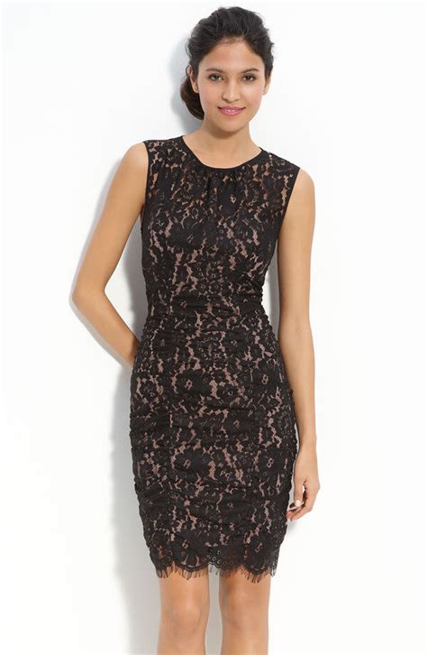 New Eliza J Ruched Lace Sheath Dress Size 12 148 Black Elegant