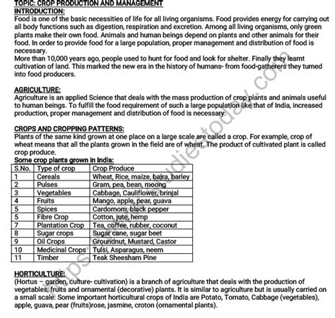 Cbse Class 8 Science Crop Production And Management Worksheet