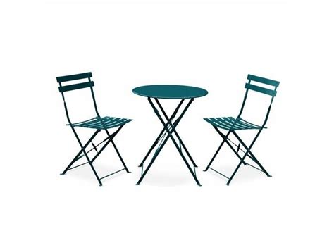 Salon De Jardin Bistrot Pliable Emilia Rond Bleu Canard Table Cm