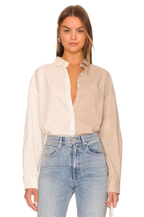 Pistola Sloane Oversized Button Down Shirt In Sesame Ecru Split Revolve