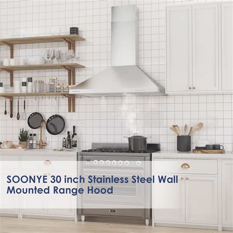 SOONYE 30 Inch Stainless Steel Wall Mounted Range Hood 450 CFM Vent