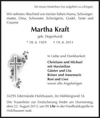 Traueranzeigen Von Martha Kraft Trauer HNA De