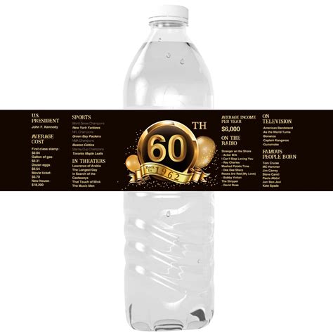 Buy Happy 60th Birthday Party Water Bottle Sticker Labels Black And