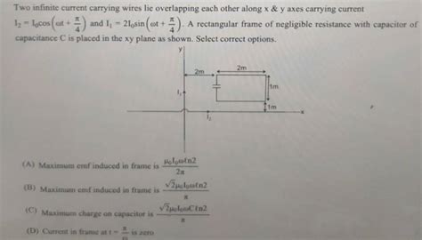 Two Infinite Current Carrying Wires Lie Overlapping Each Other Along X Y